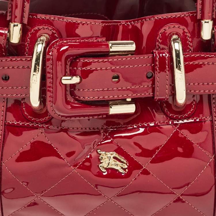 Pre Owned Burberry Red Quilted Patent Leather Baby Beaton Tote