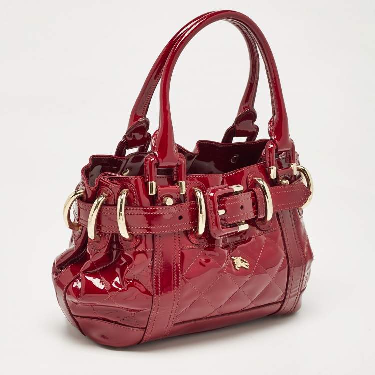 Pre Owned Burberry Red Quilted Patent Leather Baby Beaton Tote