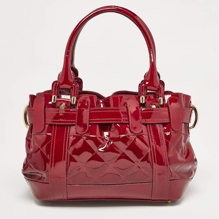 Pre Owned Burberry Red Quilted Patent Leather Baby Beaton Tote