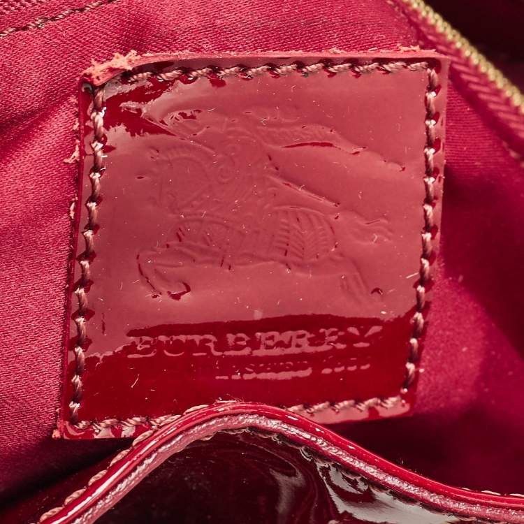 Pre Owned Burberry Red Quilted Patent Leather Baby Beaton Tote