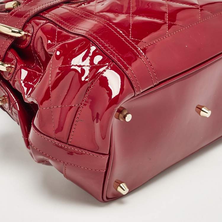 Pre Owned Burberry Red Quilted Patent Leather Baby Beaton Tote