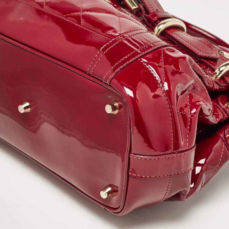 Pre Owned Burberry Red Quilted Patent Leather Baby Beaton Tote