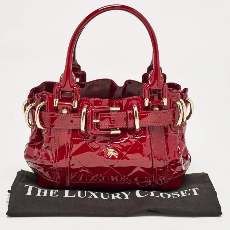 Pre Owned Burberry Red Quilted Patent Leather Baby Beaton Tote