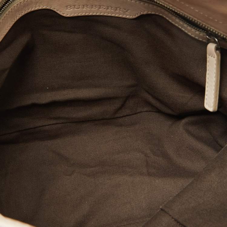 Pre Owned Burberry Beige Smoke Check PVC and Leather Tote