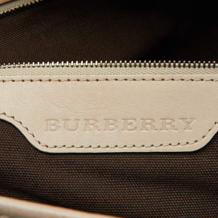 Pre Owned Burberry Beige Smoke Check PVC and Leather Tote