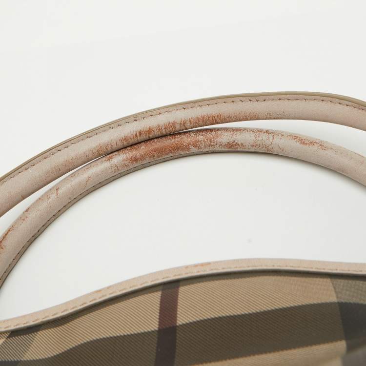 Pre Owned Burberry Beige Smoke Check PVC and Leather Tote