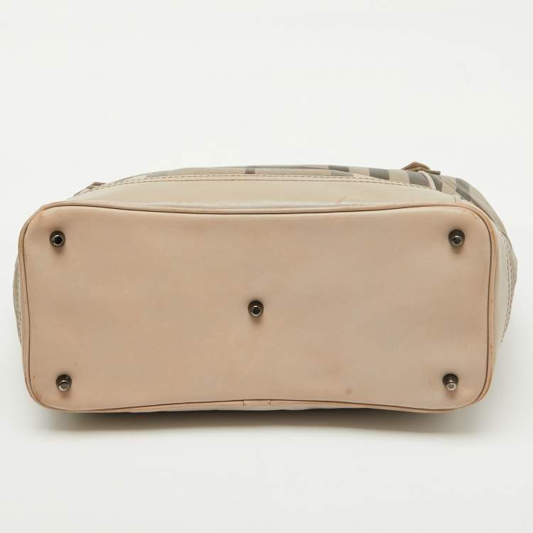 Pre Owned Burberry Beige Smoke Check PVC and Leather Tote