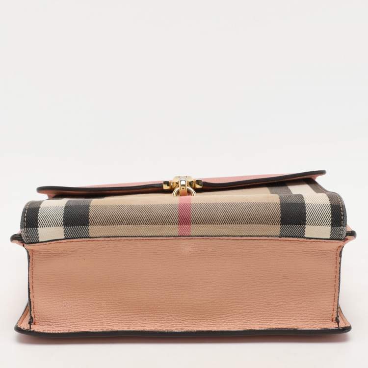 Pre Owned Burberry Pink House Check Canvas and Leather Macken Crossbody Bag