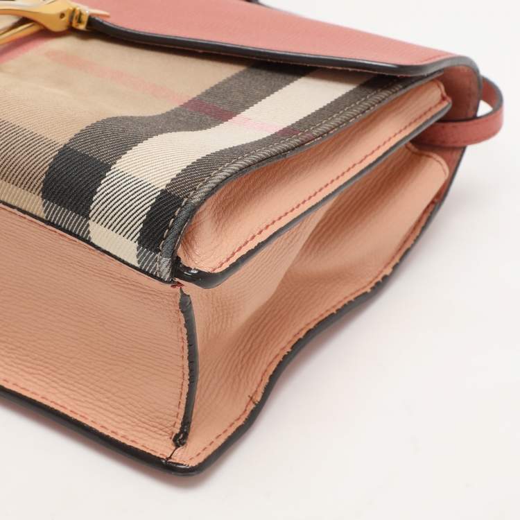 Pre Owned Burberry Pink House Check Canvas and Leather Macken Crossbody Bag