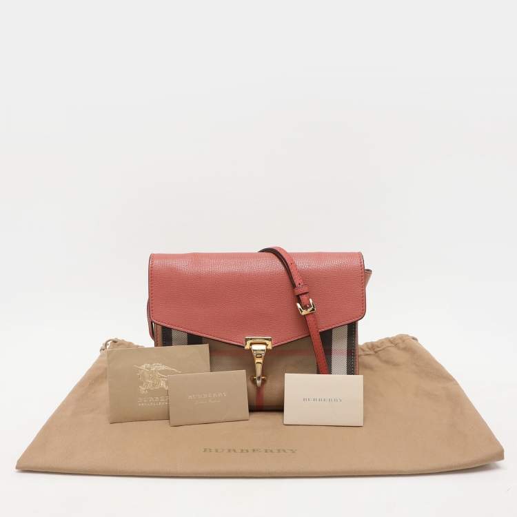 Pre Owned Burberry Pink House Check Canvas and Leather Macken Crossbody Bag