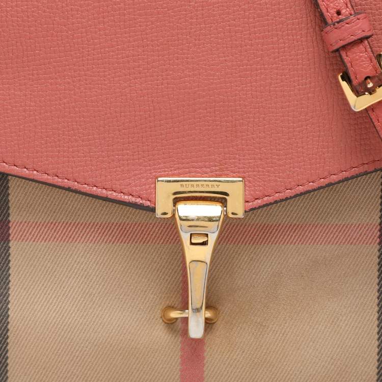 Pre Owned Burberry Pink House Check Canvas and Leather Macken Crossbody Bag
