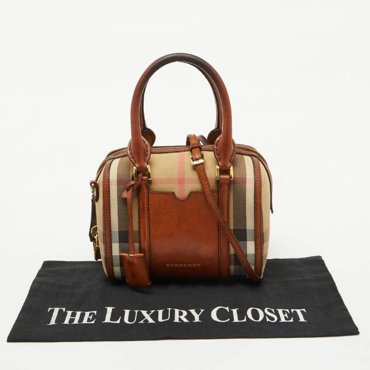 Pre Owned Burberry Beige/Brown House Check Canvas and Leather Alchester Satchel