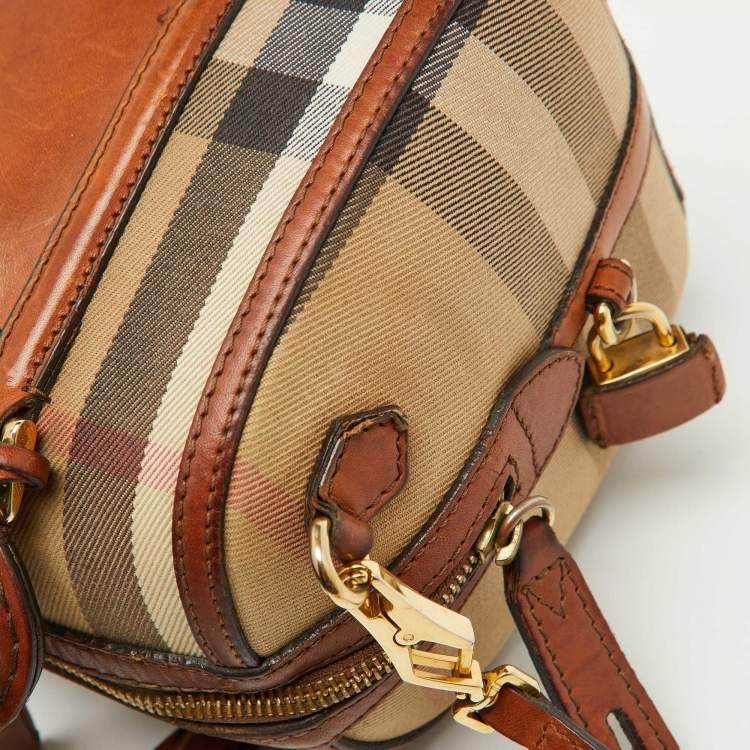 Pre Owned Burberry Beige/Brown House Check Canvas and Leather Alchester Satchel