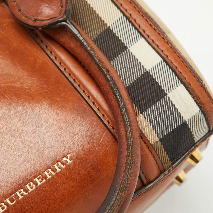 Pre Owned Burberry Beige/Brown House Check Canvas and Leather Alchester Satchel