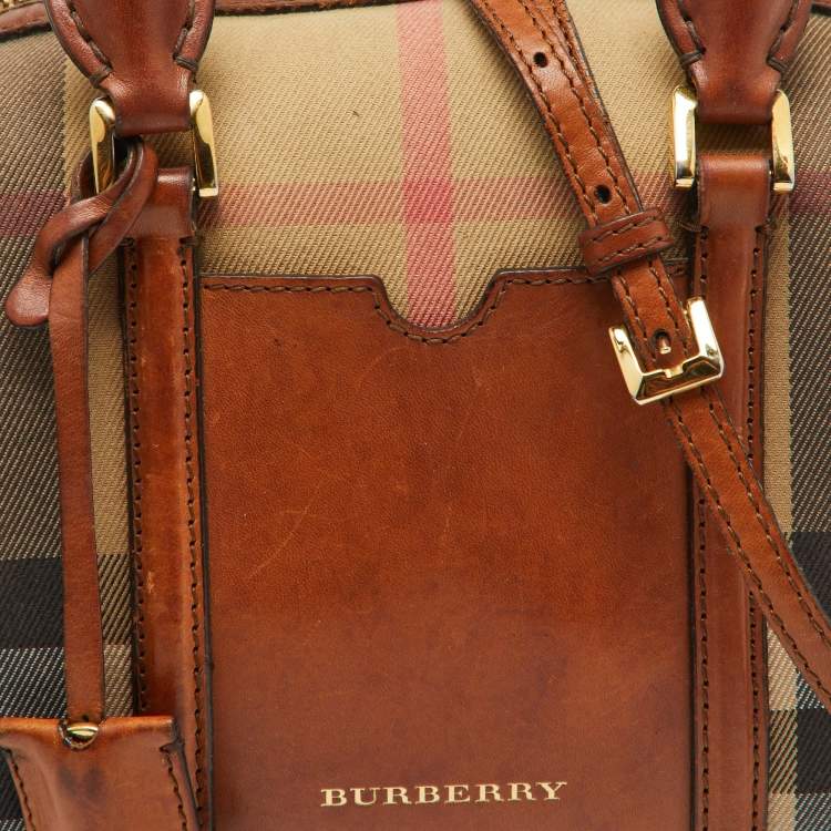 Pre Owned Burberry Beige/Brown House Check Canvas and Leather Alchester Satchel