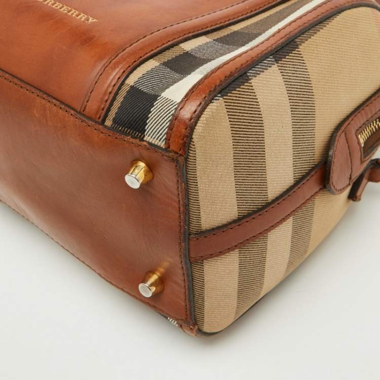 Pre Owned Burberry Beige/Brown House Check Canvas and Leather Alchester Satchel