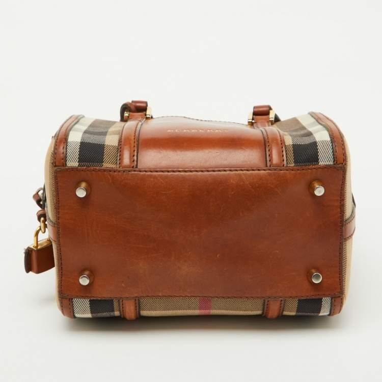 Pre Owned Burberry Beige/Brown House Check Canvas and Leather Alchester Satchel