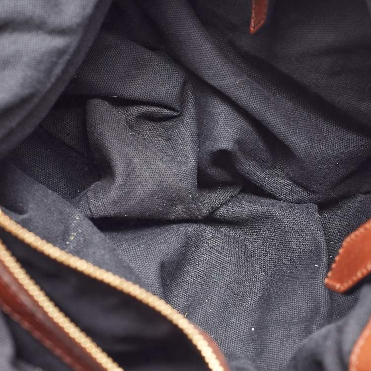 Pre Owned Burberry Brown/Beige Leather and House Check Canvas Medium Bridle Gosford Hobo