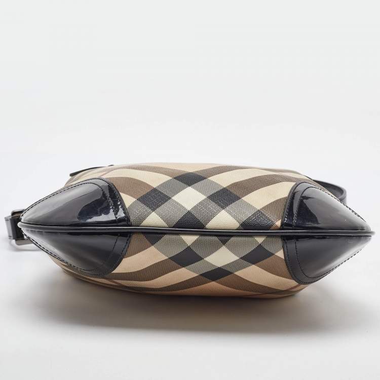 Pre Owned Burberry Beige/Black Supernova Check Coated Canvas and Patent Leather Dryden Shoulder Bag