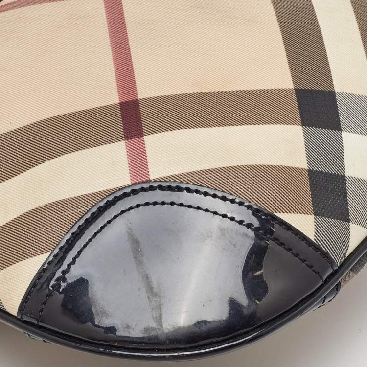 Pre Owned Burberry Beige/Black Supernova Check Coated Canvas and Patent Leather Dryden Shoulder Bag