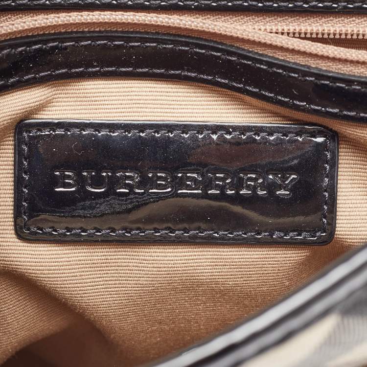 Pre Owned Burberry Beige/Black Supernova Check Coated Canvas and Patent Leather Dryden Shoulder Bag