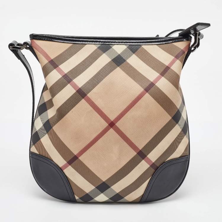 Pre Owned Burberry Beige/Black Supernova Check Coated Canvas and Patent Leather Dryden Shoulder Bag