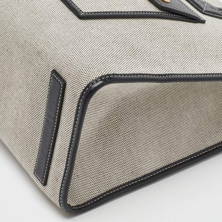 Pre Owned Burberry Black/Grey Canvas and Leather Medium Freya Tote