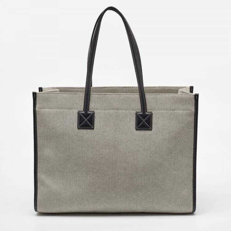 Pre Owned Burberry Black/Grey Canvas and Leather Medium Freya Tote
