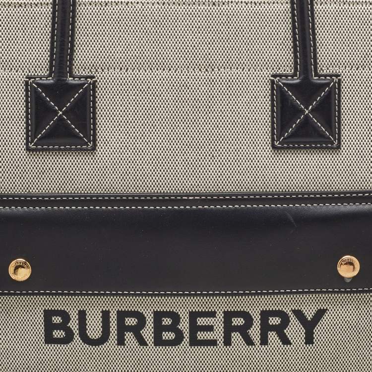 Pre Owned Burberry Black/Grey Canvas and Leather Medium Freya Tote