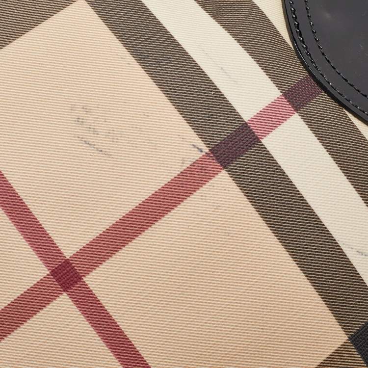 Pre Owned Burberry Beige/Black Supernova Check Coated Canvas and Patent Leather Dryden Crossbody Bag