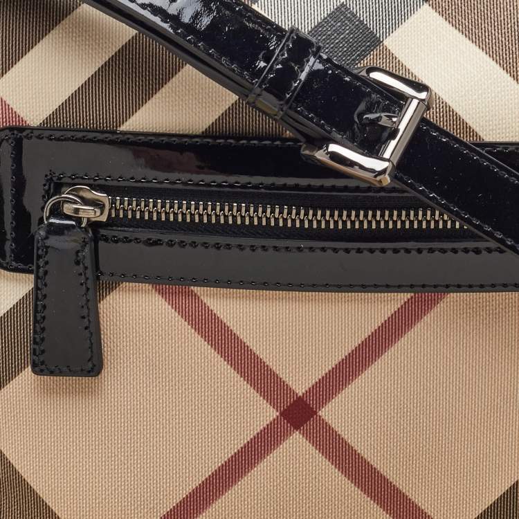 Pre Owned Burberry Beige/Black Supernova Check Coated Canvas and Patent Leather Dryden Crossbody Bag