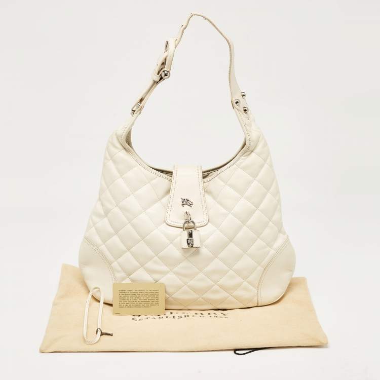 Pre Owned Burberry White Quilted Leather Brooke Hobo