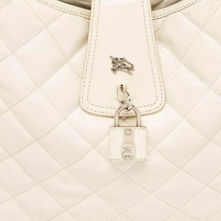 Pre Owned Burberry White Quilted Leather Brooke Hobo