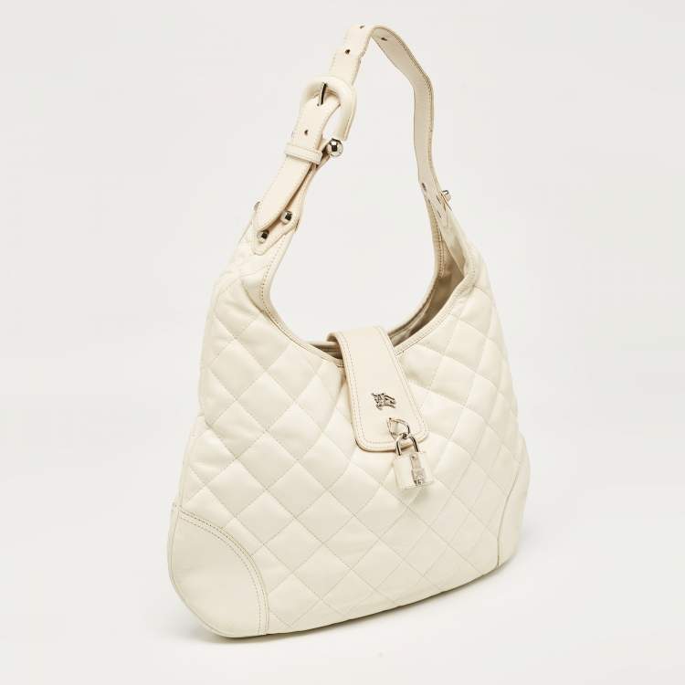 Pre Owned Burberry White Quilted Leather Brooke Hobo