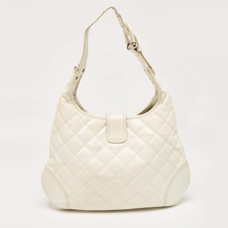 Pre Owned Burberry White Quilted Leather Brooke Hobo