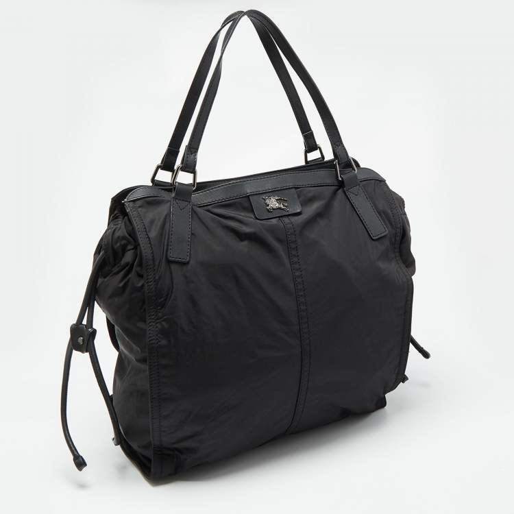 Pre Owned Burberry Black Nylon and Leather Buckleigh Tote