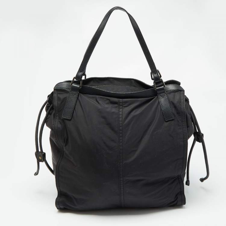 Pre Owned Burberry Black Nylon and Leather Buckleigh Tote