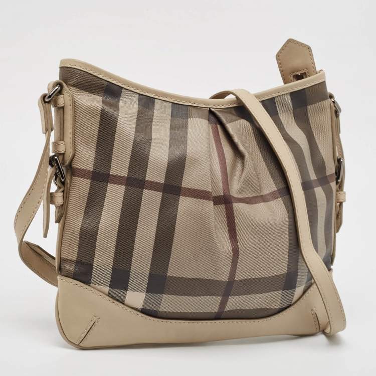 Pre Owned Burberry Beige Smoke Check PVC and Leather Hartham Crossbody Bag