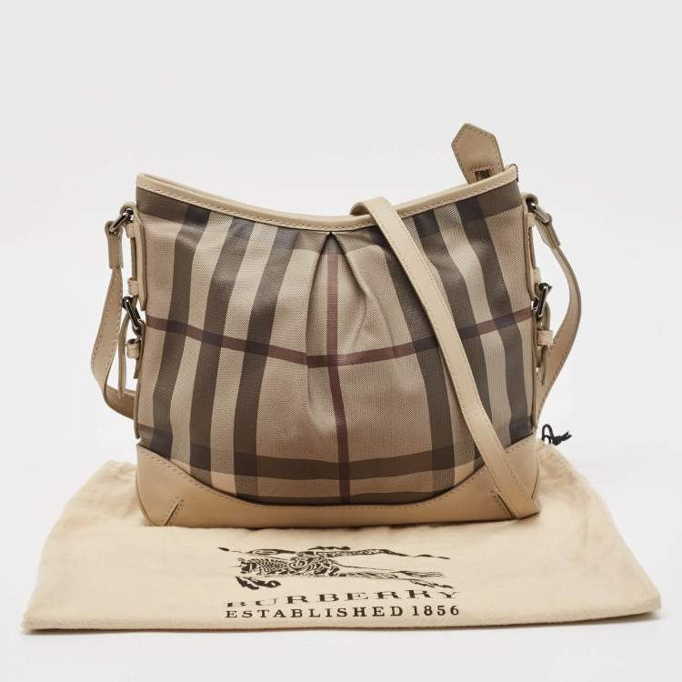 Pre Owned Burberry Beige Smoke Check PVC and Leather Hartham Crossbody Bag