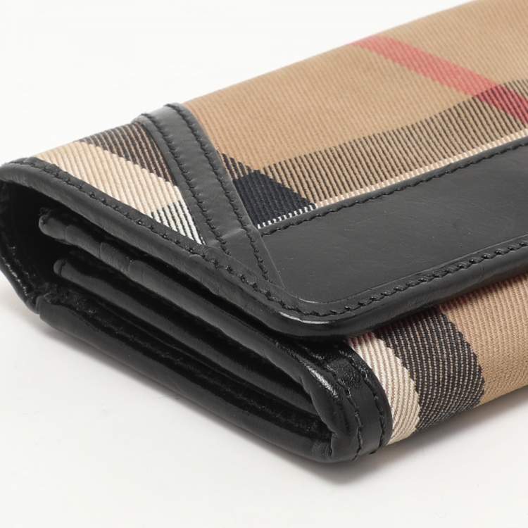 Pre Owned Burberry Black/Beige Nova Check Canvas and Leather Continental Wallet
