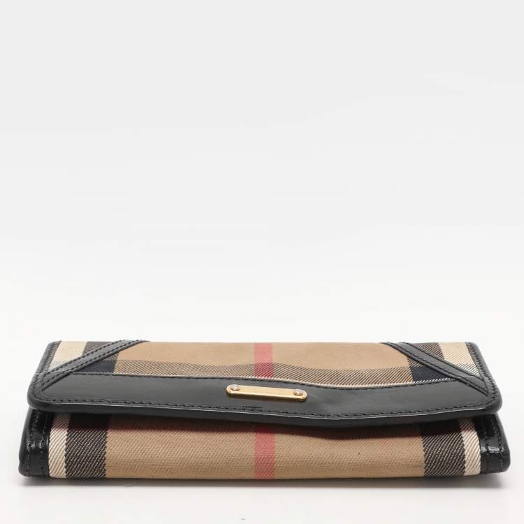 Pre Owned Burberry Black/Beige Nova Check Canvas and Leather Continental Wallet
