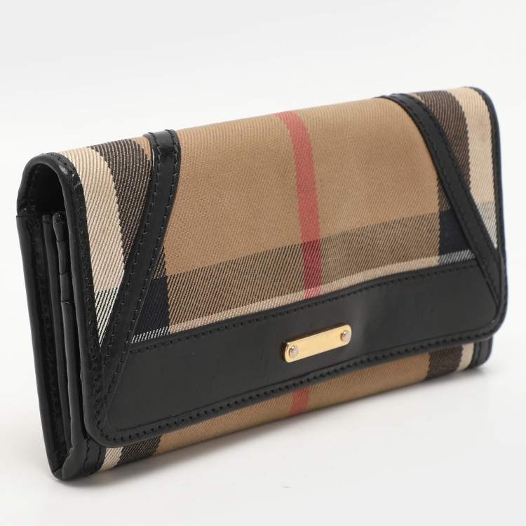 Pre Owned Burberry Black/Beige Nova Check Canvas and Leather Continental Wallet