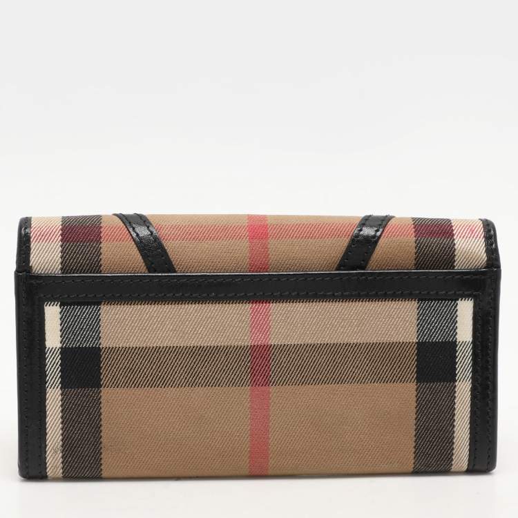 Pre Owned Burberry Black/Beige Nova Check Canvas and Leather Continental Wallet