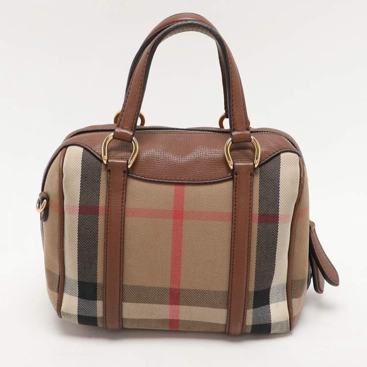 Pre Owned Burberry Beige/Brown Canvas and Leather Small Alchester Bowler Bag
