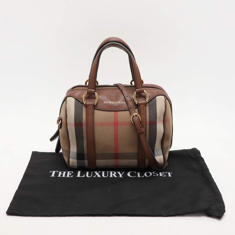Pre Owned Burberry Beige/Brown Canvas and Leather Small Alchester Bowler Bag