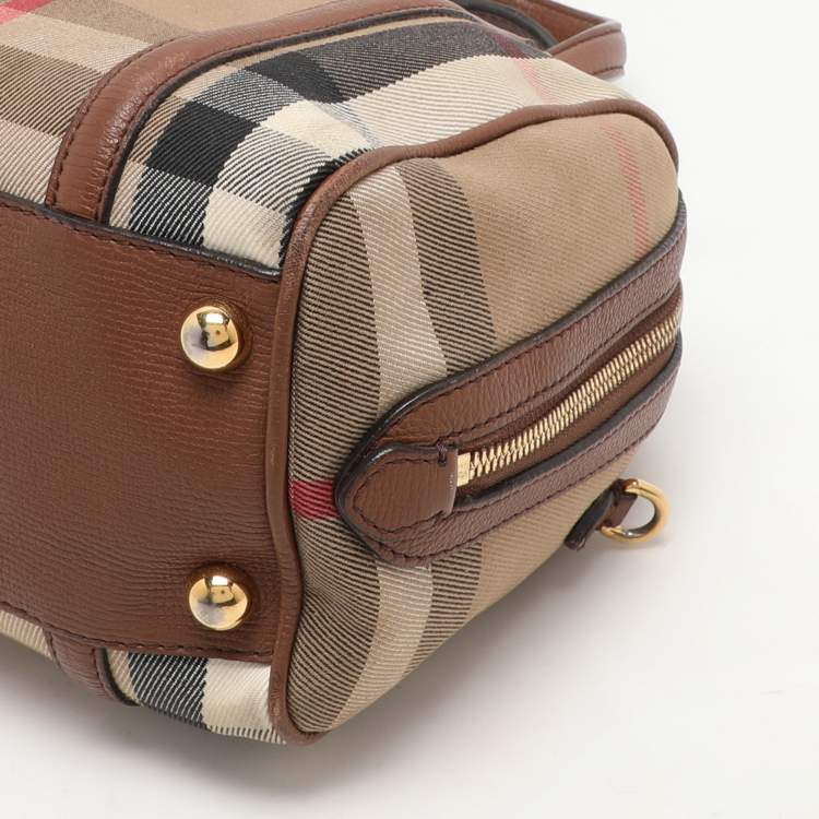 Pre Owned Burberry Beige/Brown Canvas and Leather Small Alchester Bowler Bag