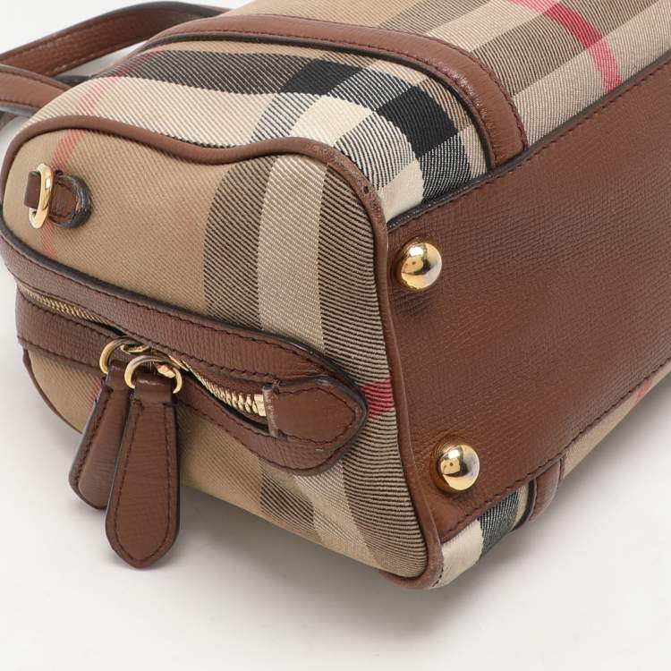 Pre Owned Burberry Beige/Brown Canvas and Leather Small Alchester Bowler Bag