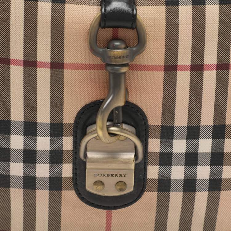 Pre Owned Burberry Beige/Black Leather and House Check PVC Hobo