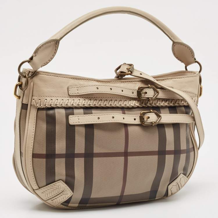 Pre Owned Burberry Beige Smoke Check PVC Waltham Shoulder Bag