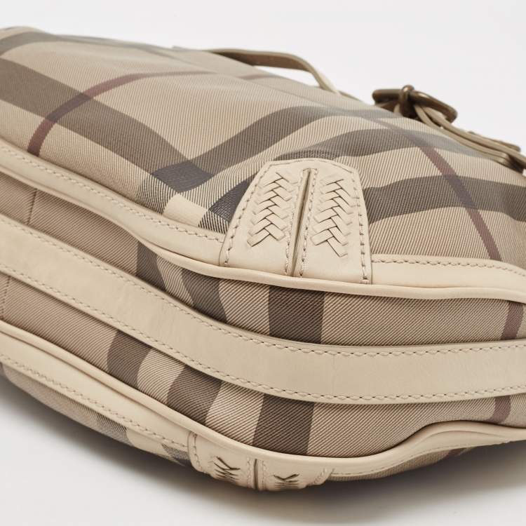 Pre Owned Burberry Beige Smoke Check PVC Waltham Shoulder Bag